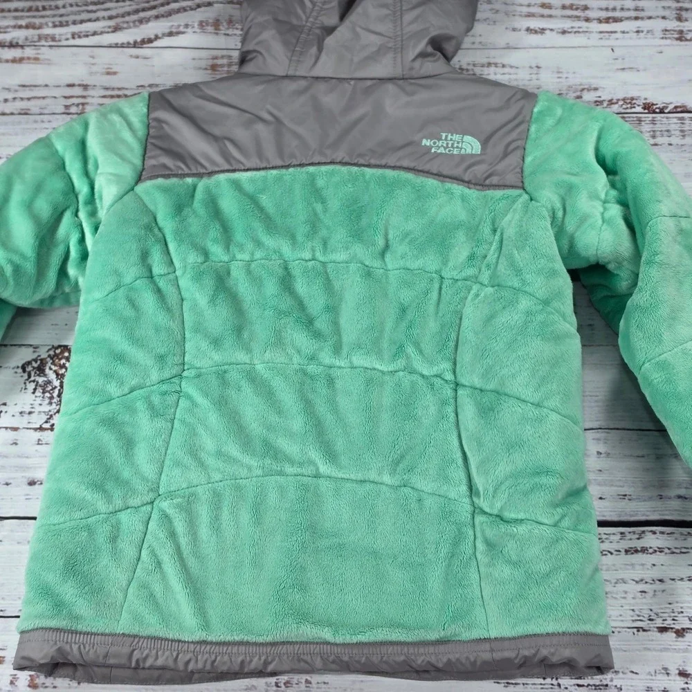 The North Face REVERSIBLE Jacket Girls S 7/8 Mint Green Grey Excellent Mossbud